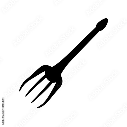 Silhouette of a threepronged garden fork or pitchfork tool for digging and gardening