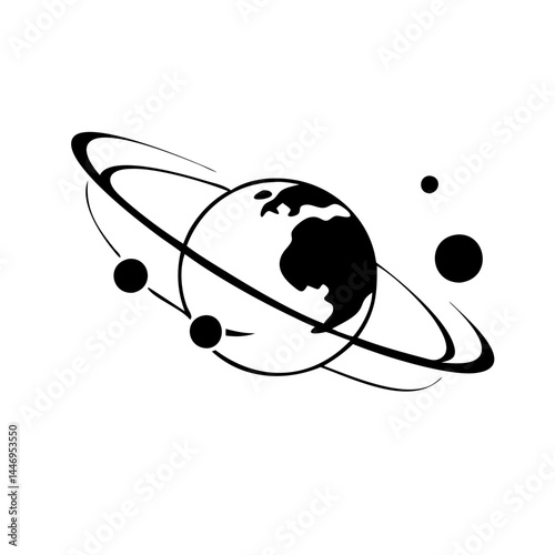 Stylized Planetary System Illustration Orbiting Planet Moons Space Celestial