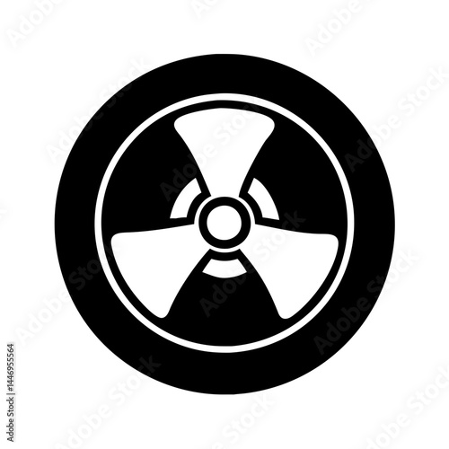 Black and white image of a radiation symbol inside a circle