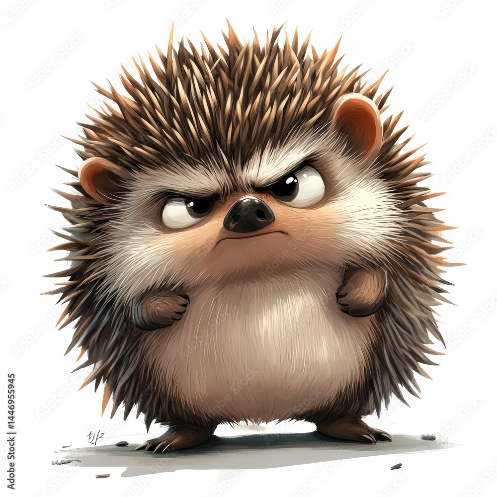 Cute and Grumpy Cartoon Hedgehog with Spiky Fur Expression Cute and Grumpy Cartoon Hedgehog with Spiky Fur Expression