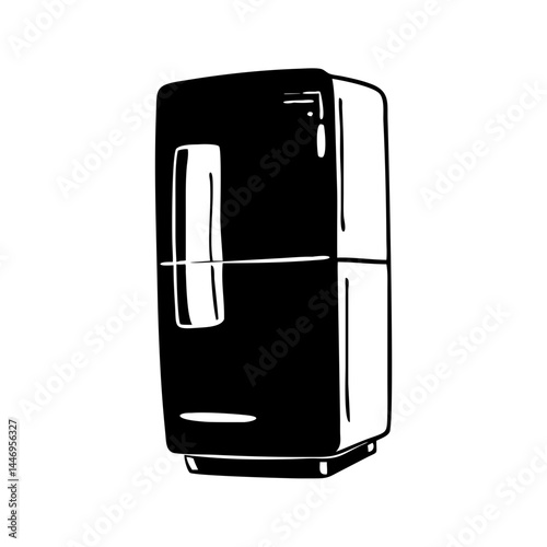 A Black and White Illustration of a Refrigerator Kitchen Appliance