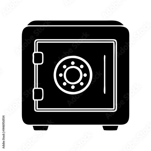 Black and white illustration of a strongbox safe for valuables