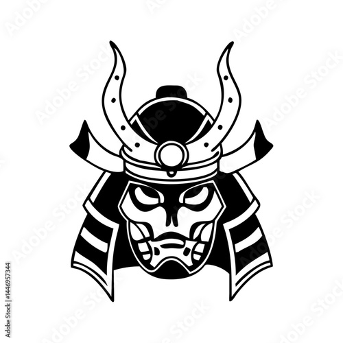 A fierce Samurai warrior mask with menacing expression and intricate helmet details