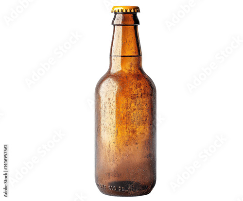 Refreshing beer bottle in lighting beverage isolated on transparent background