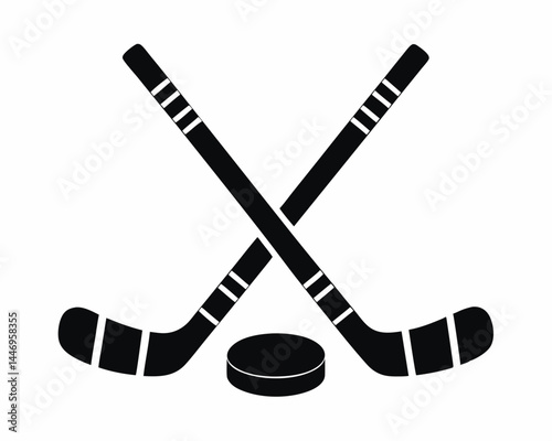 Hockey Stick and Puck icon  silhouette vector illustration