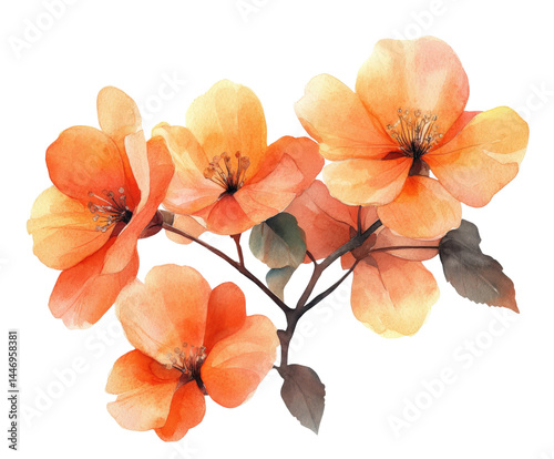 Fototapeta Naklejka Na Ścianę i Meble -  Delicate orange flowers nature watercolor bright isolated on transparent background
