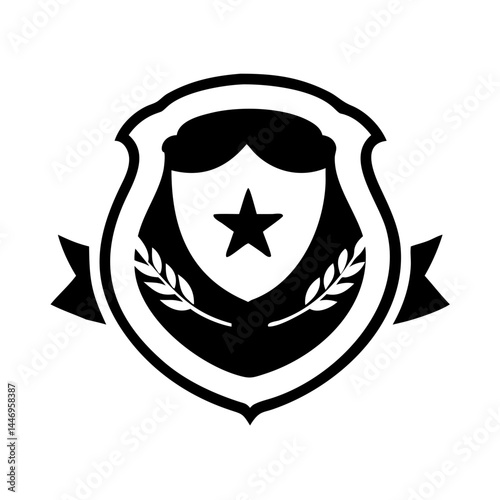 Black and White Shield Emblem with Star and Wheat Design Award Badge Insignia
