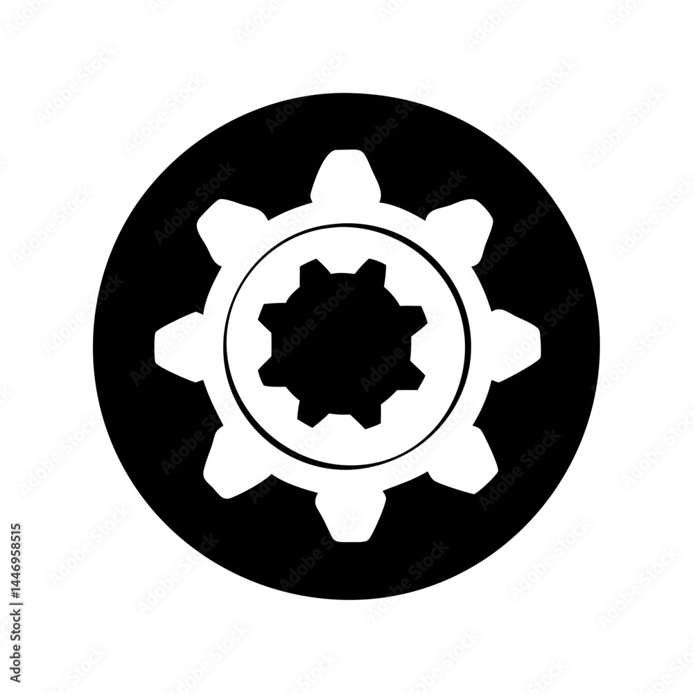 Fototapeta premium Black Circle Gear Icon Mechanical Engineering Machine Part Cogwheel Technology