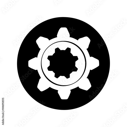Black Circle Gear Icon Mechanical Engineering Machine Part Cogwheel Technology