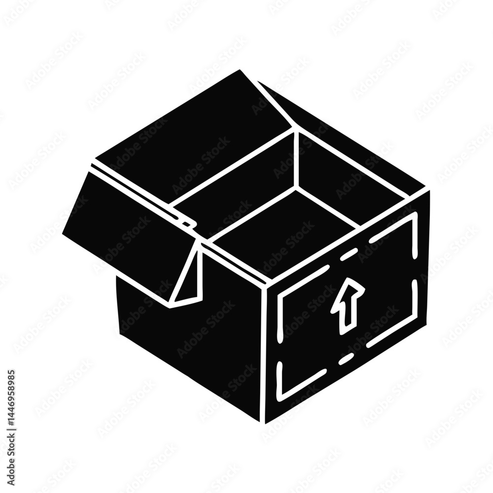 Open Cardboard Box with Upward Arrow Packaging Delivery Shipping Container Open Cardboard Box with Upward Arrow Packaging Delivery Shipping Container