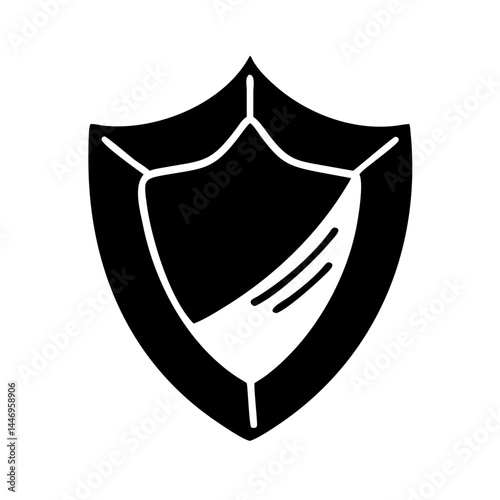 Black and white shield icon strong protection security safety emblem graphic design element