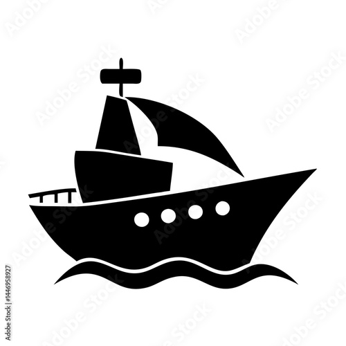 A Black and White Illustration of a Sailboat on the Ocean Waves