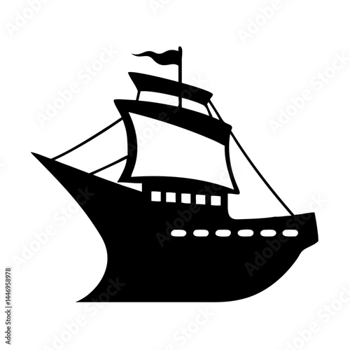 A Black Silhouette of a Majestic Sailing Ship with a Single Sail