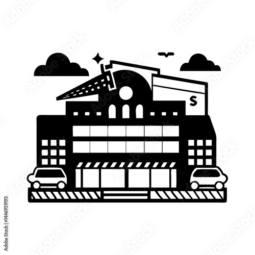 Stylish Modern Building with Unique Architectural Design and Cityscape Elements