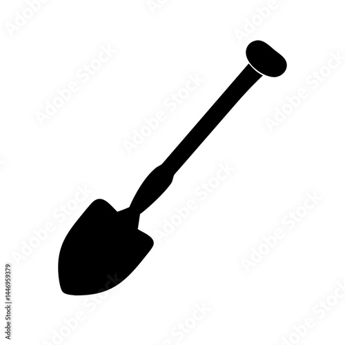 Black silhouette of a garden shovel or spade tool for digging planting and gardening