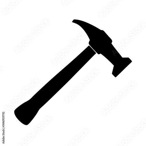Black and white image of a claw hammer carpentry tool for construction and DIY projects
