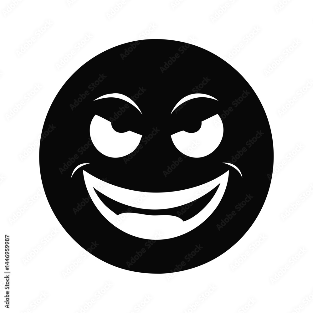 Fototapeta premium Mischievous Black and White Emoji Face with Narrowed Eyes and a Smirk