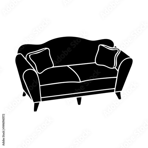 Elegant Black Sofa with Pillows Comfortable Furniture Home Decor