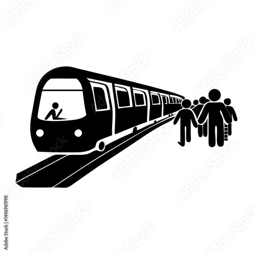 Commuter Train Arriving at Station Platform with Passengers Waiting to Board