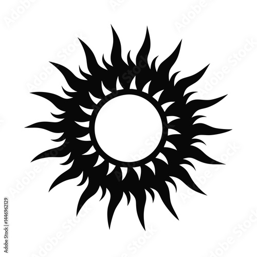 Fiery Black Sun Design Graphic Tribal Tattoo Art Image
