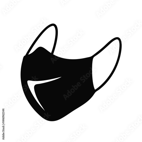 Black and White Illustration of a Simple Face Mask for Protection