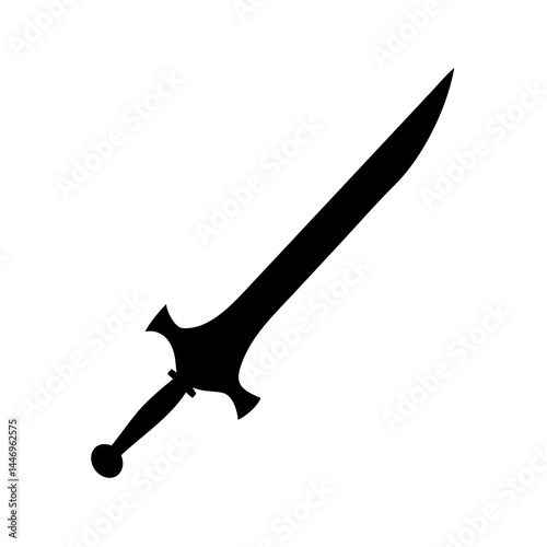 Black Silhouette of a Medieval Fantasy Sword with a Cross Guard
