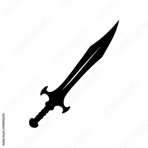 A Black Silhouette of a Fantasy Sword with Intricate Details