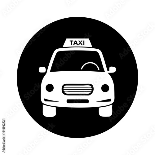 Simple Black and White Taxi Icon Graphic Design Illustration of a Cab Vehicle Transportation