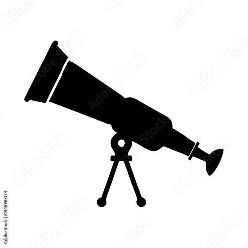 A Black and White Silhouette of a Telescope on a Tripod Stand for Astronomical Observation