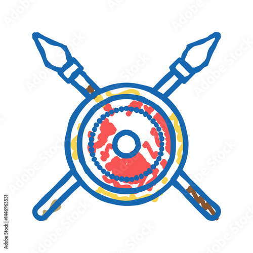 shield and spears ancient rome icon doodle illustration