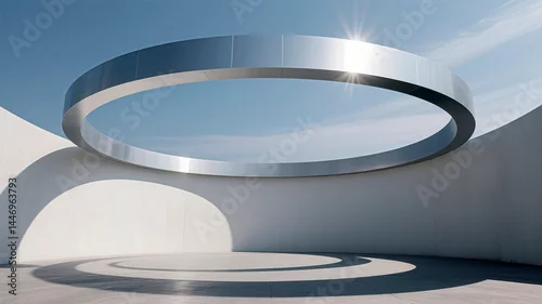 Fototapeta Modern Architectural Design Circular Metal Structure in White Space