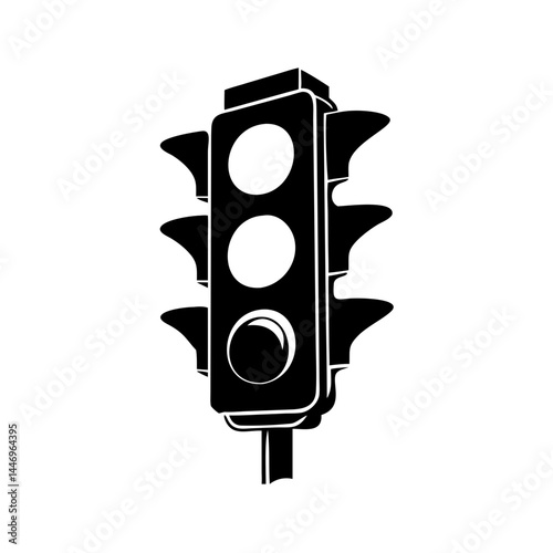 Black and white illustration of a traffic signal with three lights