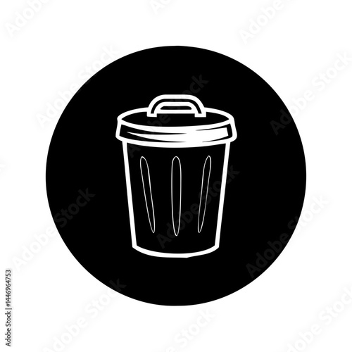 Black Circle Trash Can Icon Waste Recycling Garbage Disposal Bin Container
