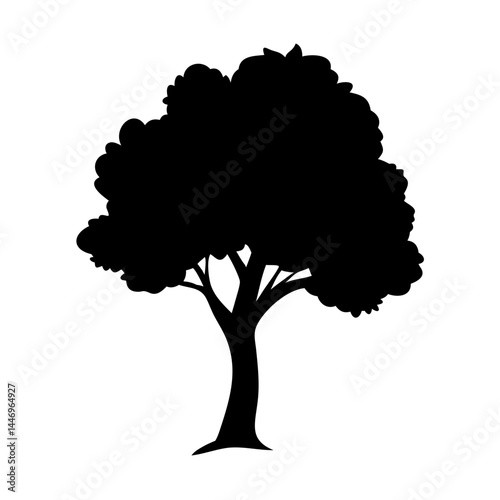A Simple Black Silhouette of a Deciduous Tree with Full Foliage