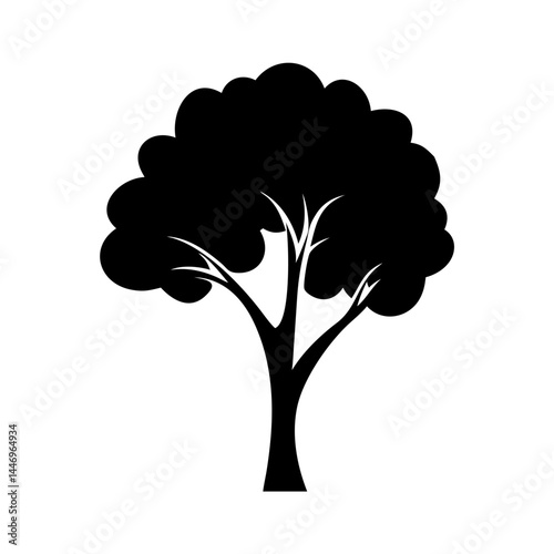 Simple Black Silhouette of a Mighty Tree with Lush Foliage