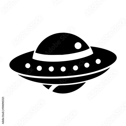 Classic Black and White Flying Saucer UFO Icon Illustration Graphic Design