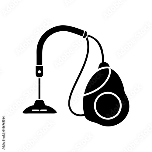 A Black and White Icon of a Portable Vacuum Cleaner with a Flexible Hose and a Suction Nozzle