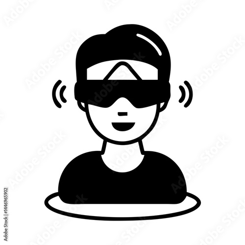 Happy Person Wearing Virtual Reality Headset with Audio Signals