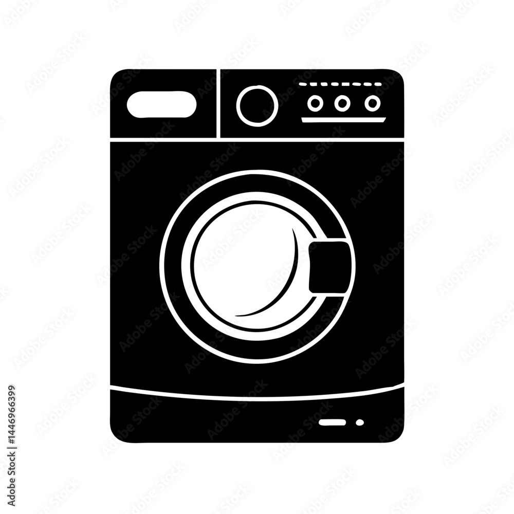 A Black and White Icon of a Modern Washing Machine for Laundry