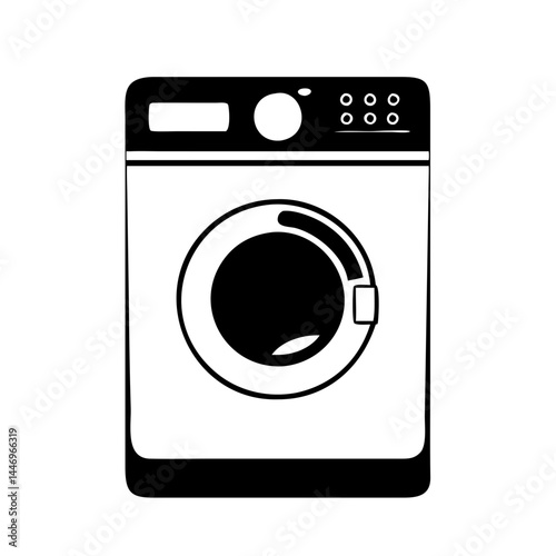 A Black and White Icon of a Modern Washing Machine Appliance for Laundry