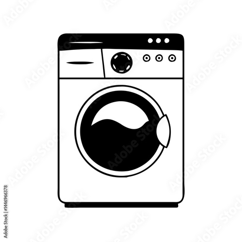 A Simple Black and White Illustration of a Front Load Washing Machine