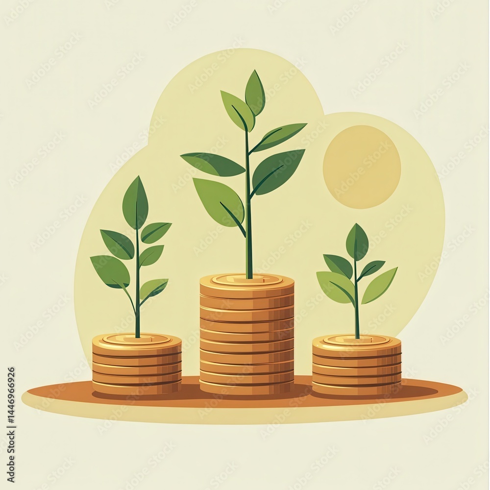 Strategy of successful investing. Stacked coin and growing trees illustration. Strategy of successful investing. Stacked coin and growing trees illustration.
