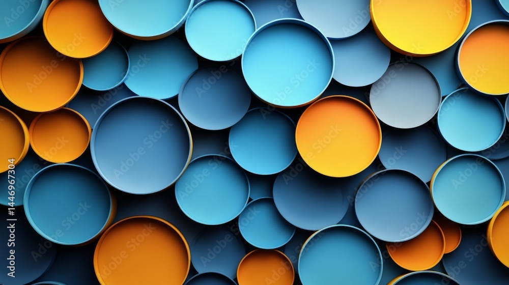 Abstract Design with Circular Shapes Interlocking in Harmonious Blue and Yellow Tones Creating a 3D Effect Abstract Design with Circular Shapes Interlocking in Harmonious Blue and Yellow Tones Creating a 3D Effect