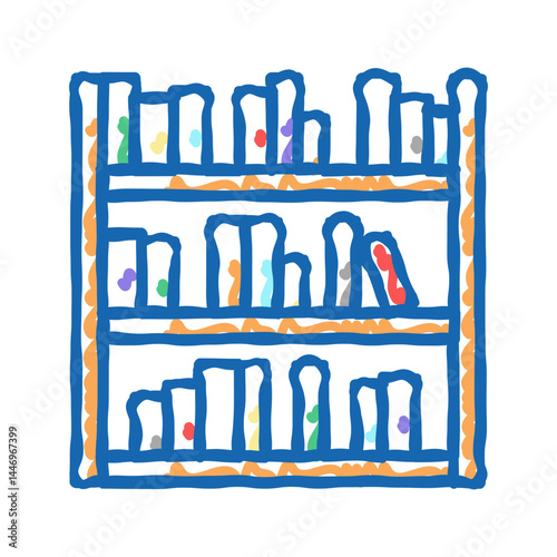 library shelf with books icon doodle illustration