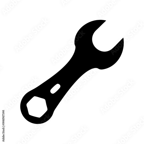 Black and white image of a wrench a spanner a tool for tightening and loosening nuts and bolts