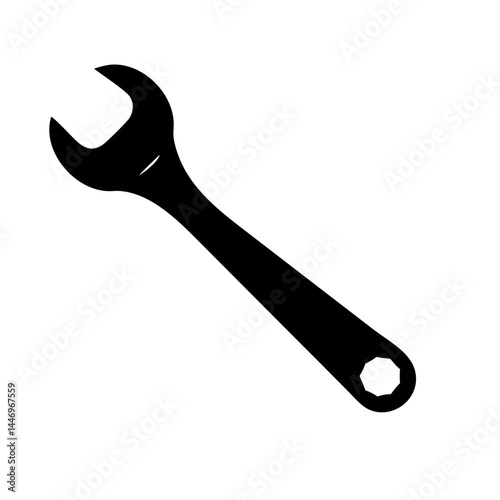 Black and White Silhouette Image of a Wrench Tool for Mechanics and DIY Projects