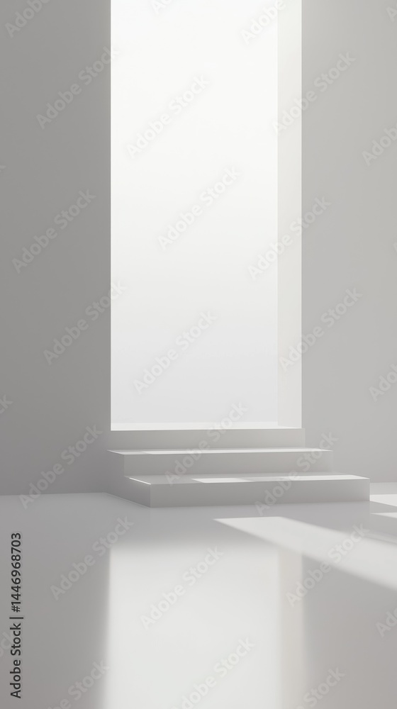Fototapeta premium Minimalist interior featuring a large window with soft light illuminating the space.