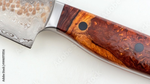 Exquisite Damascus steel kitchen knife with stabilized wood handle detail