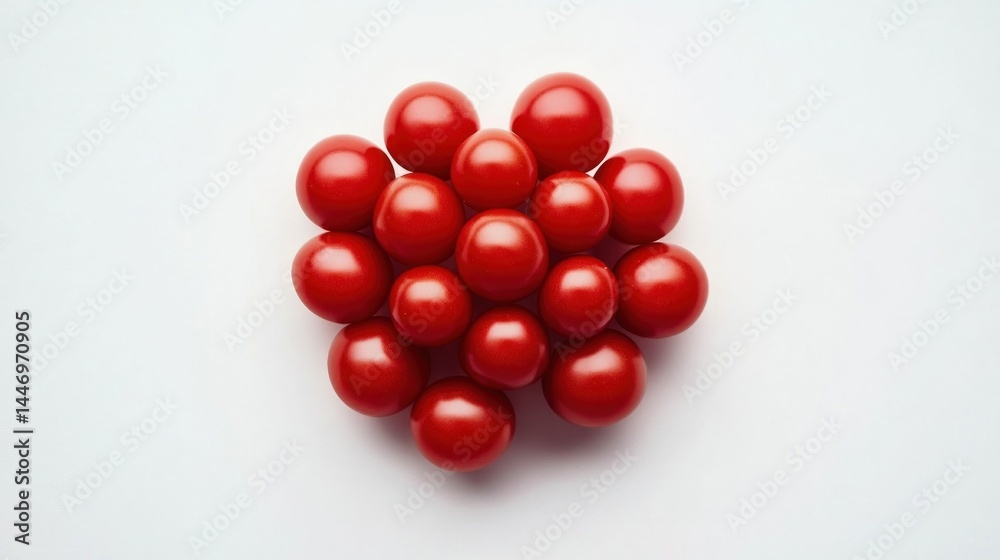 Heart-shaped cluster of fresh, vibrant red cherry tomatoes