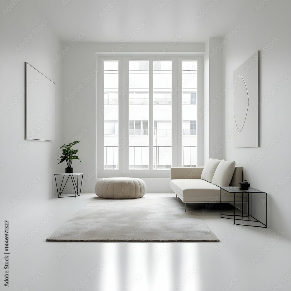 Fototapeta premium A compact city apartment with a minimalist design, bedroom.